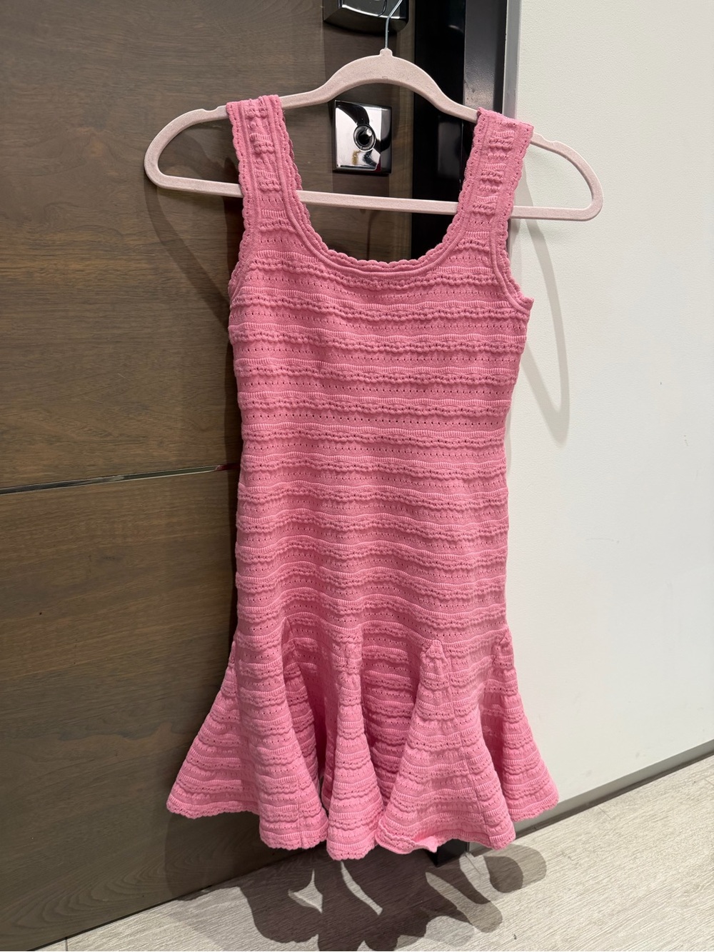 LoveShackFancy Pink Crochet Scoop Mini Dress